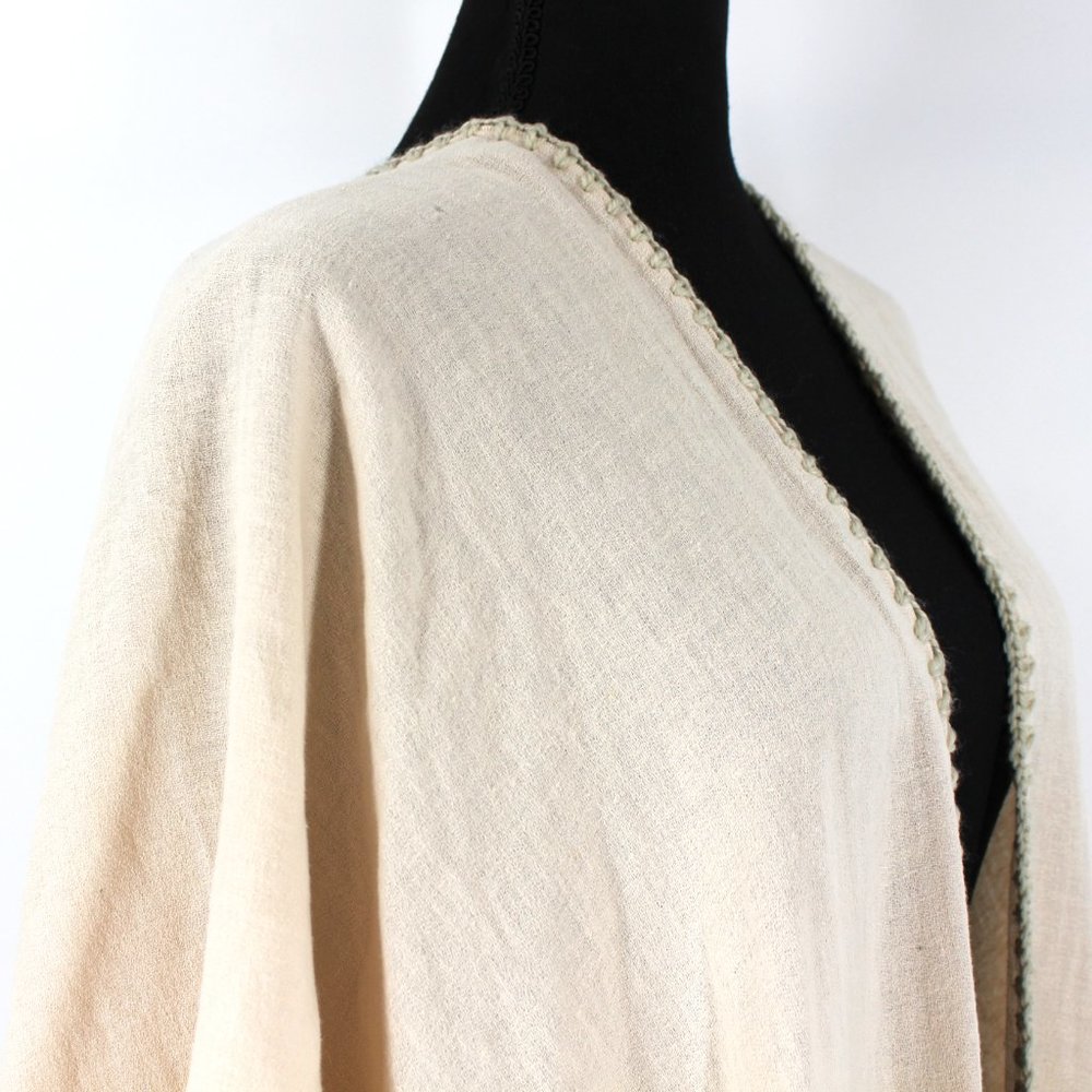 Johnny Was Biya Cream Aro Cotton Linen Embroidered Poncho Wrap Fringe Trim S NEW - Picture 2 of 9